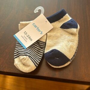 5 pack ankle socks carters blue cream grey patterns 12-24m nwt